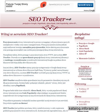 SEO Tracker - pozycja w Google, PageRank, Alexa Rank, Link Popularity... - www.seotracker.pl