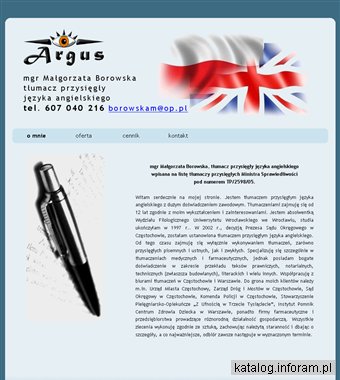 Tłumaczenia przysięgłe angielskiego - Małgorzata Borowska - Argus Częstochowa