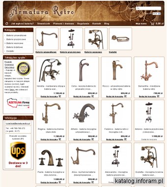 Baterie retro umywalkowe, prysznicowe, wannowe