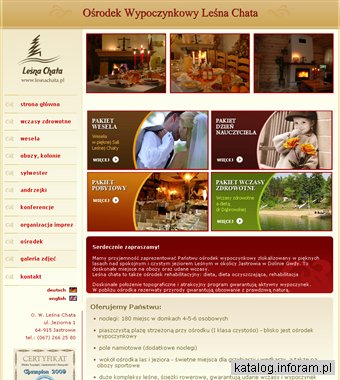 Wesela Konferencje Wczasy zdrowotne Ośrodek Wypoczynkowy Leśna Chata