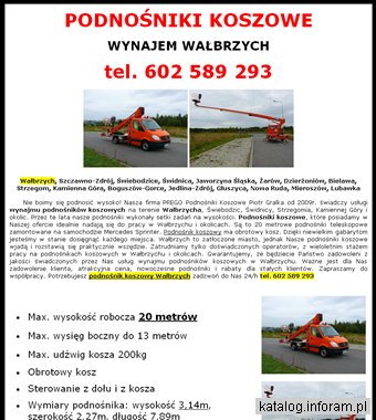 Podnośniki koszowe Wałbrzych wynajem