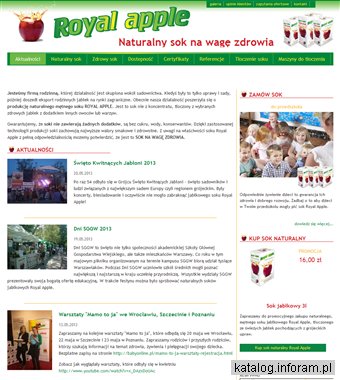 Sok naturalny Royal Apple, produkcja, sprzedaż, tłoczenie